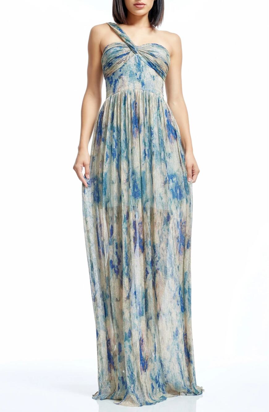 Dress the Population Idalia Gown Small Pale Blue Metallic Floral Maxi NWT